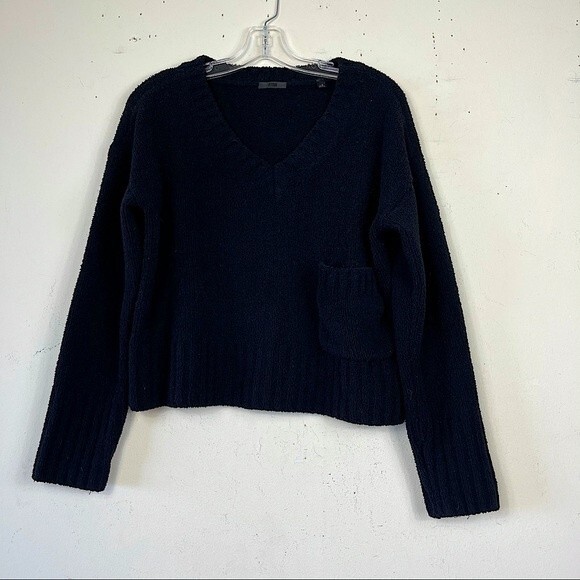 ATM Anthony Thomas Melillo Chenille V-Neck Sweater Black L Boxy Cropped Slouchy - Picture 5 of 10